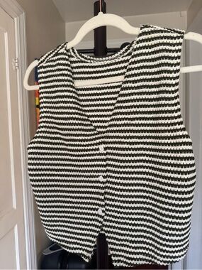 Classic Black & White Striped Knit Vest